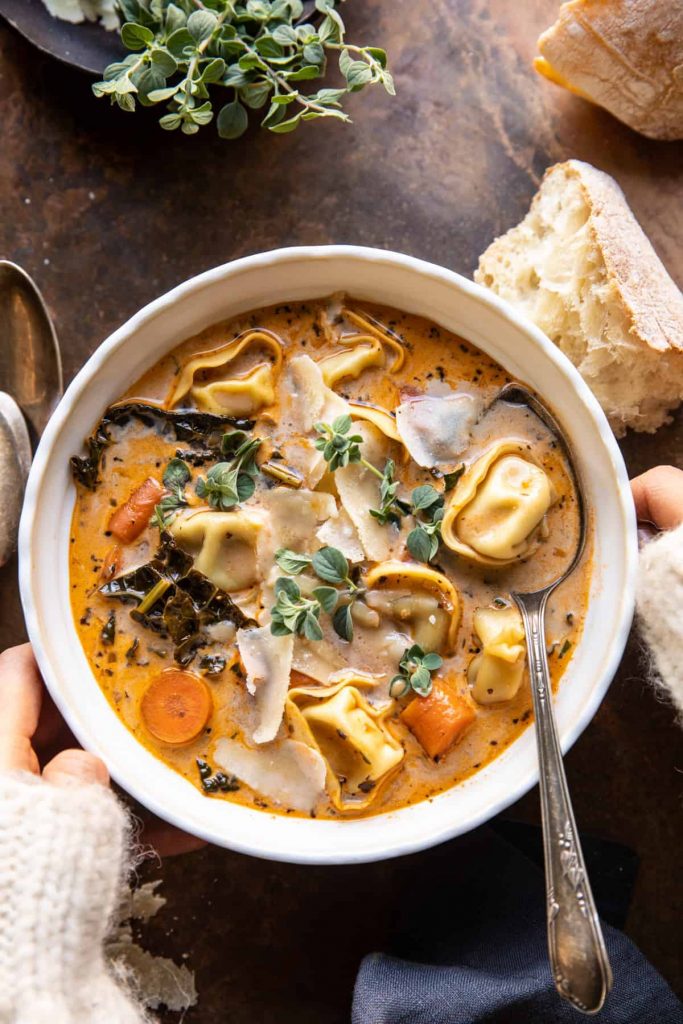 Healthier Slow Cooker Creamy Tortellini Vegetable Soup_vegetarian slow cooker recipes