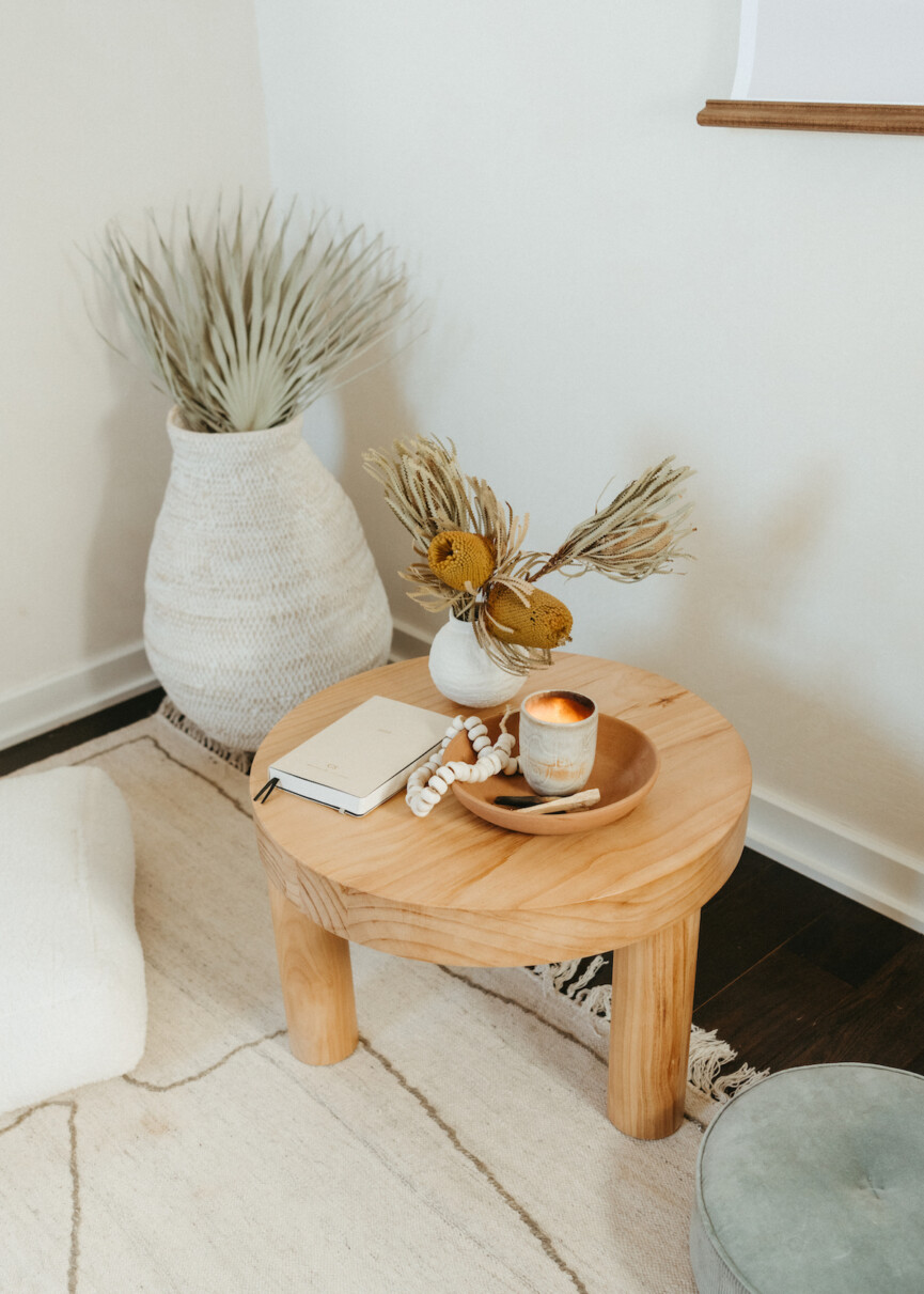 meditation room, candle, journal, camille's house
