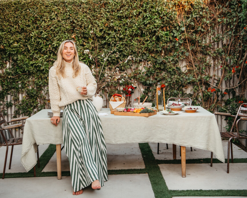 olivia muniak at home, dinner party hostess, backyard dinner party