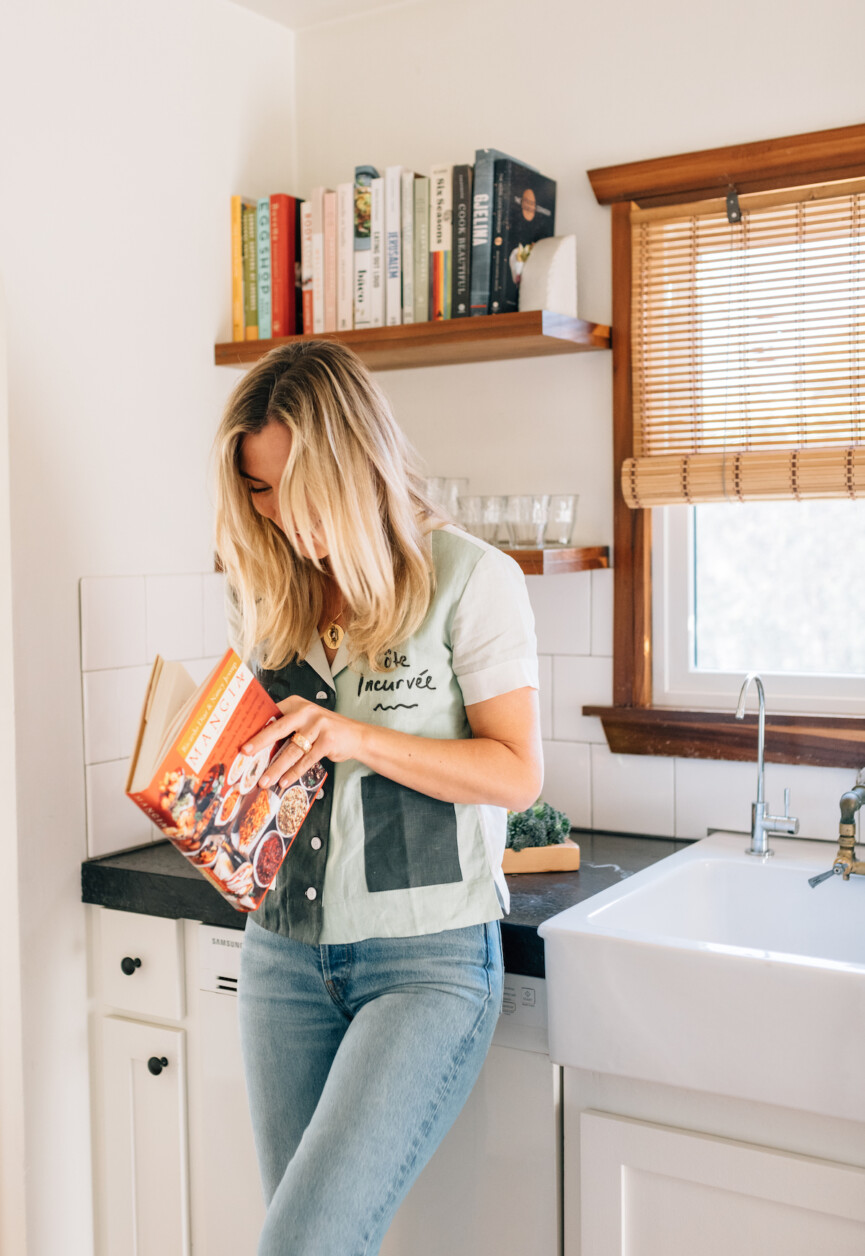 cookbooks and glassware, olivia muniak kitchen