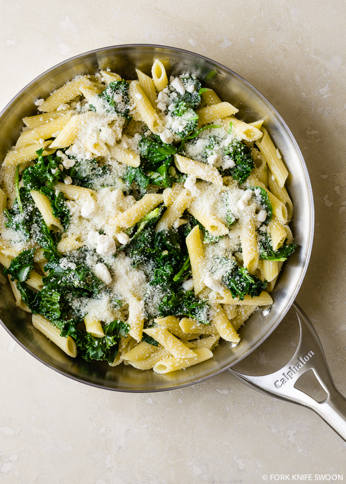 Weeknight Kale, Spinach and Goat Cheese Pasta_lemon pasta recipes