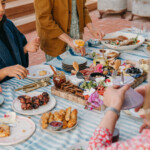grain salad, summer table, blue stripes, family-style, brian and jessie de lowe dinner party in santa barbara