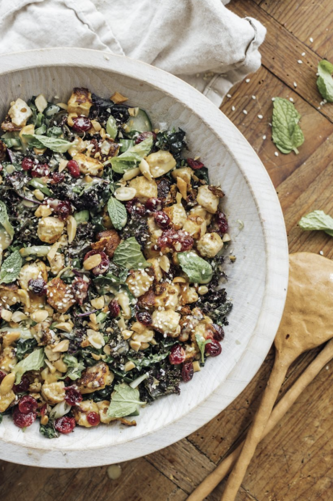 best foods with electrolytes_Shredded Kale & Cranberry Salad with Crispy Tofu