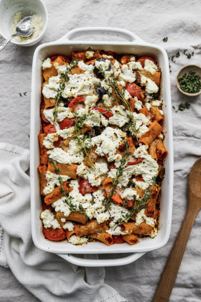Eggplant Pasta Bake With Tomato & Zucchini from Walder Wellness, vegetarian pasta recipes