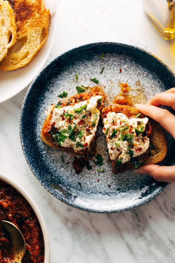 zaalouk with burrata toasts