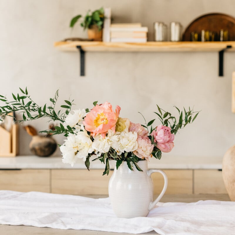 decorating with vases, peonies