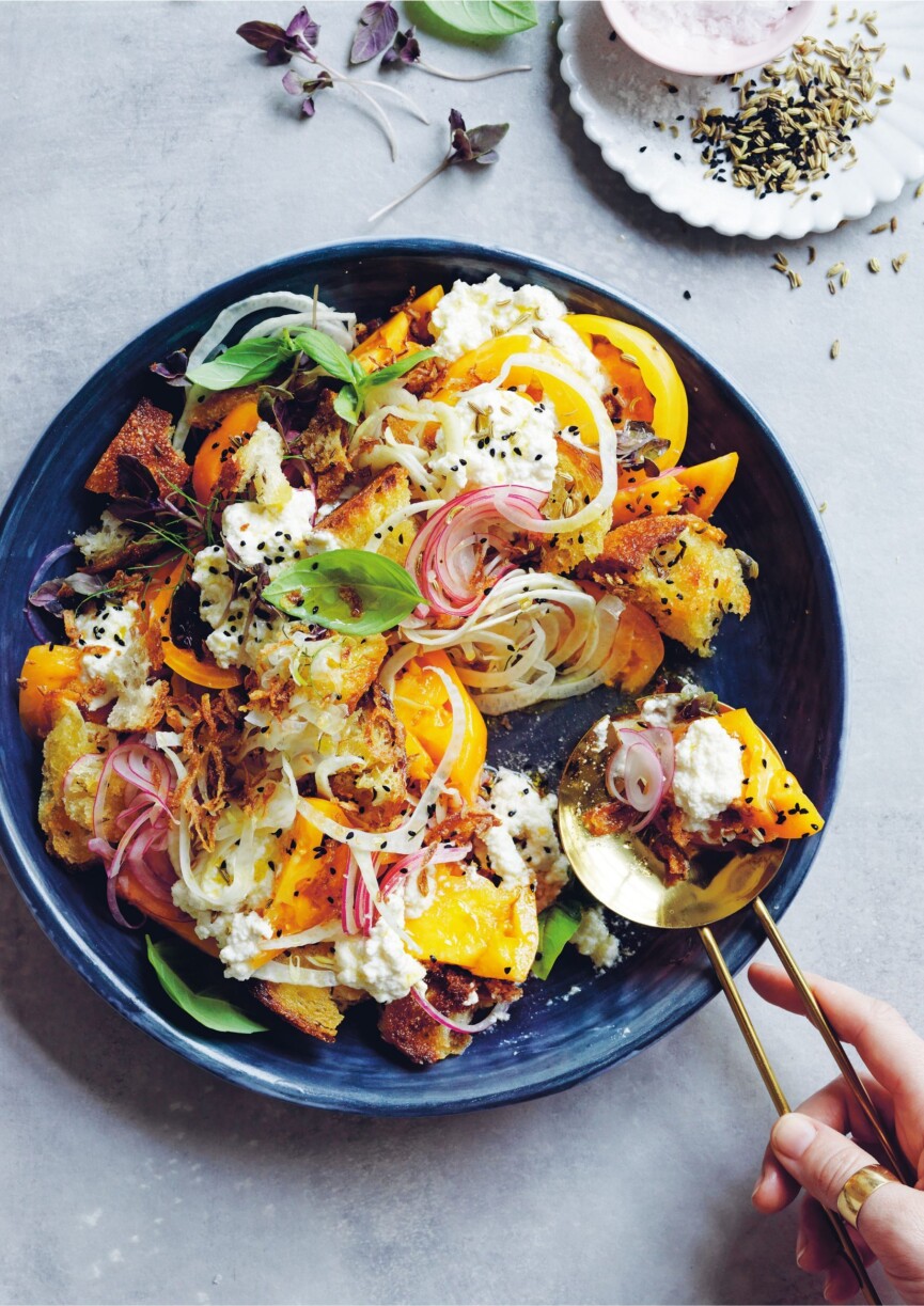 Fennel and Tomato Panzanella with Home-Made Ricotta - Cookbook Author Alice Zaslavsky