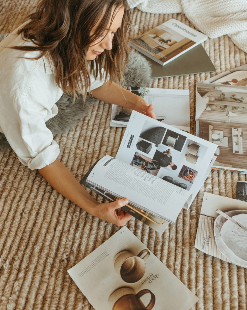 Camille Styles reading design books_things to do on a rainy day