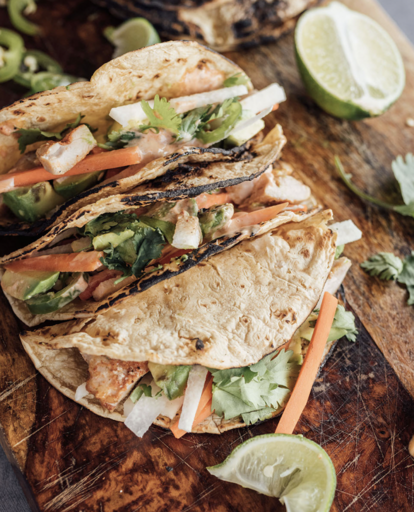 Lime-y Chicken Tacos With Jicama, Avocado, & Mint