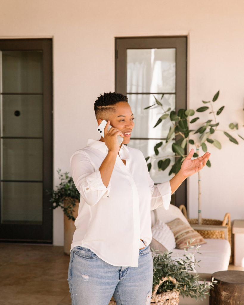 woman on phone outside