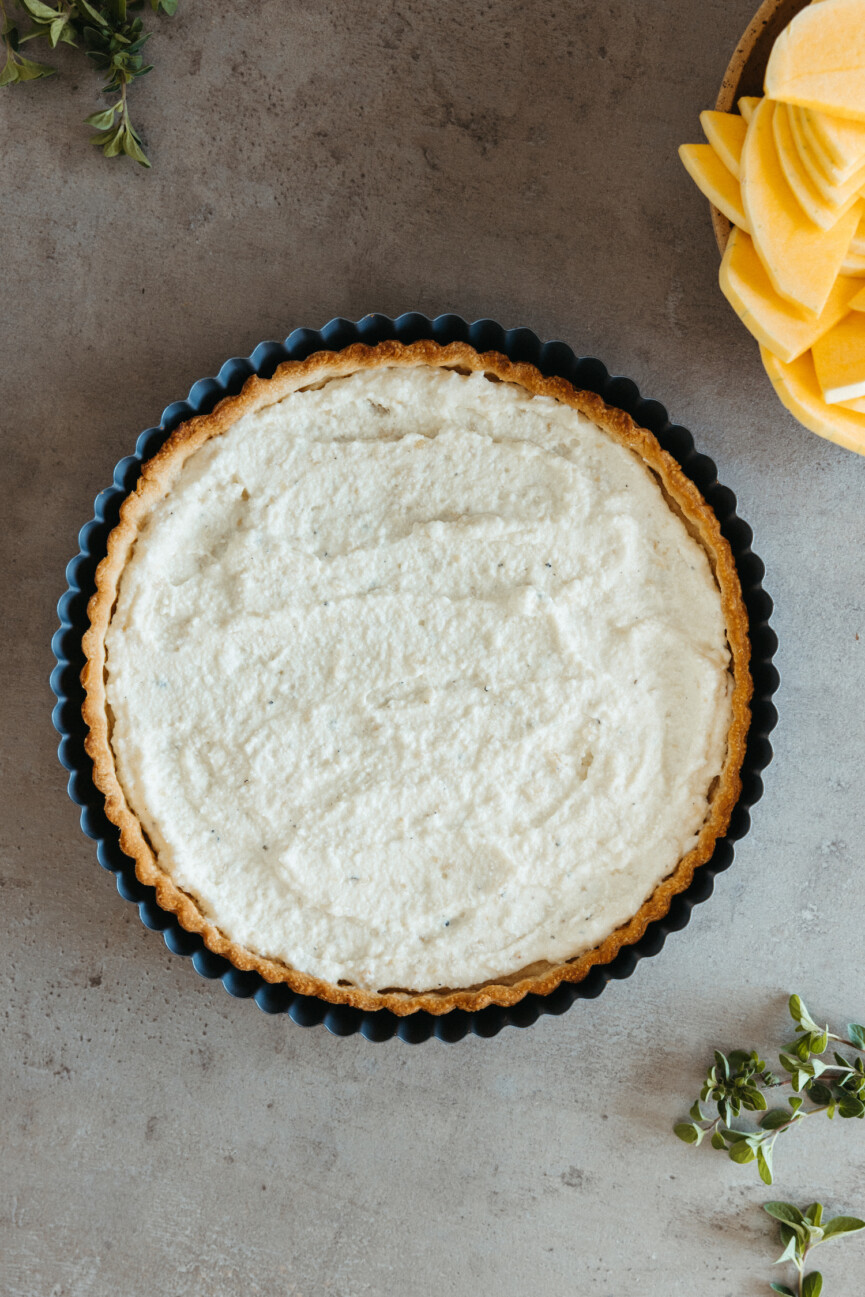 butternut squash and apple tart with ricotta, vegetarian thankskgiving main course
