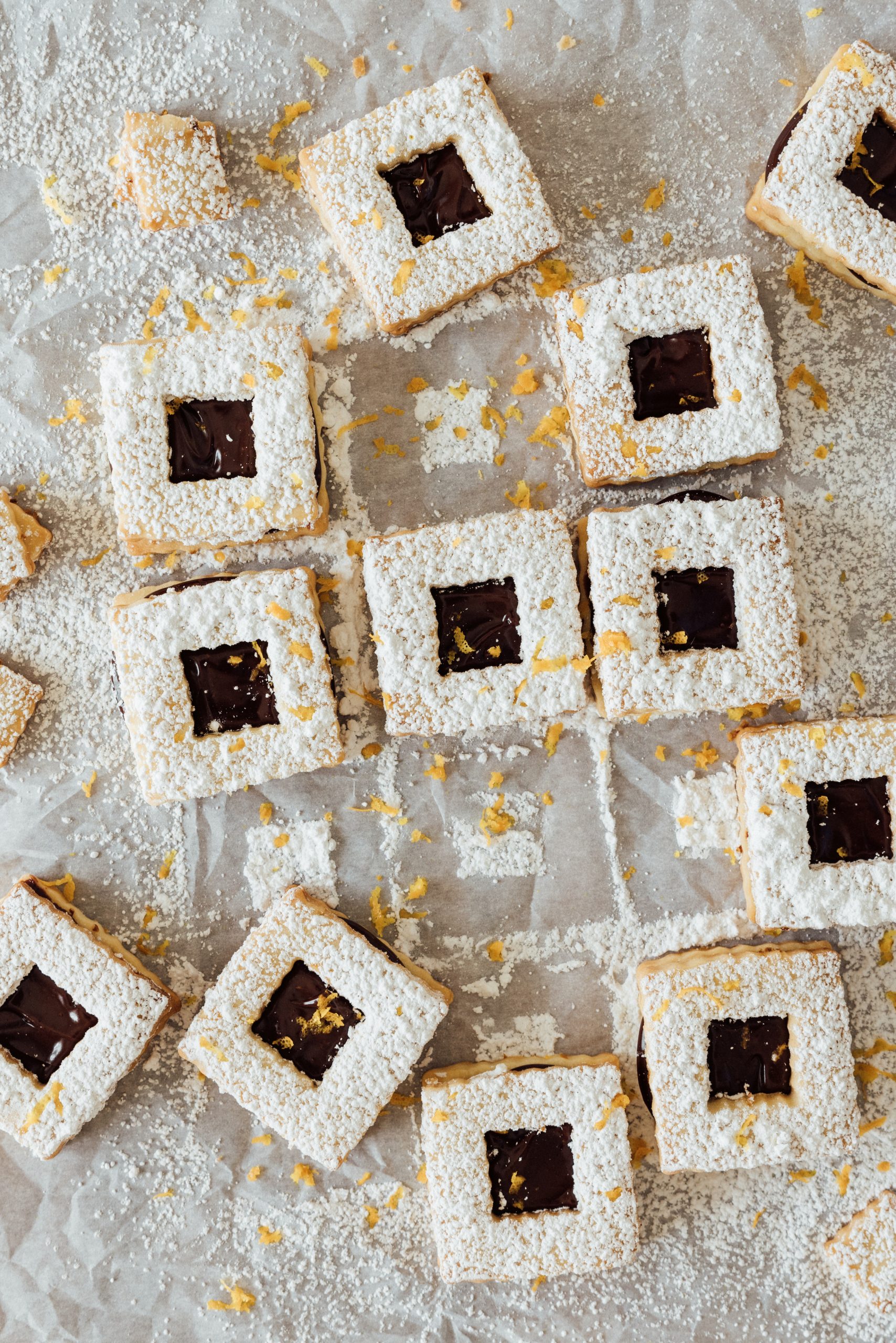 chocolate orange shortbread linzer cookies