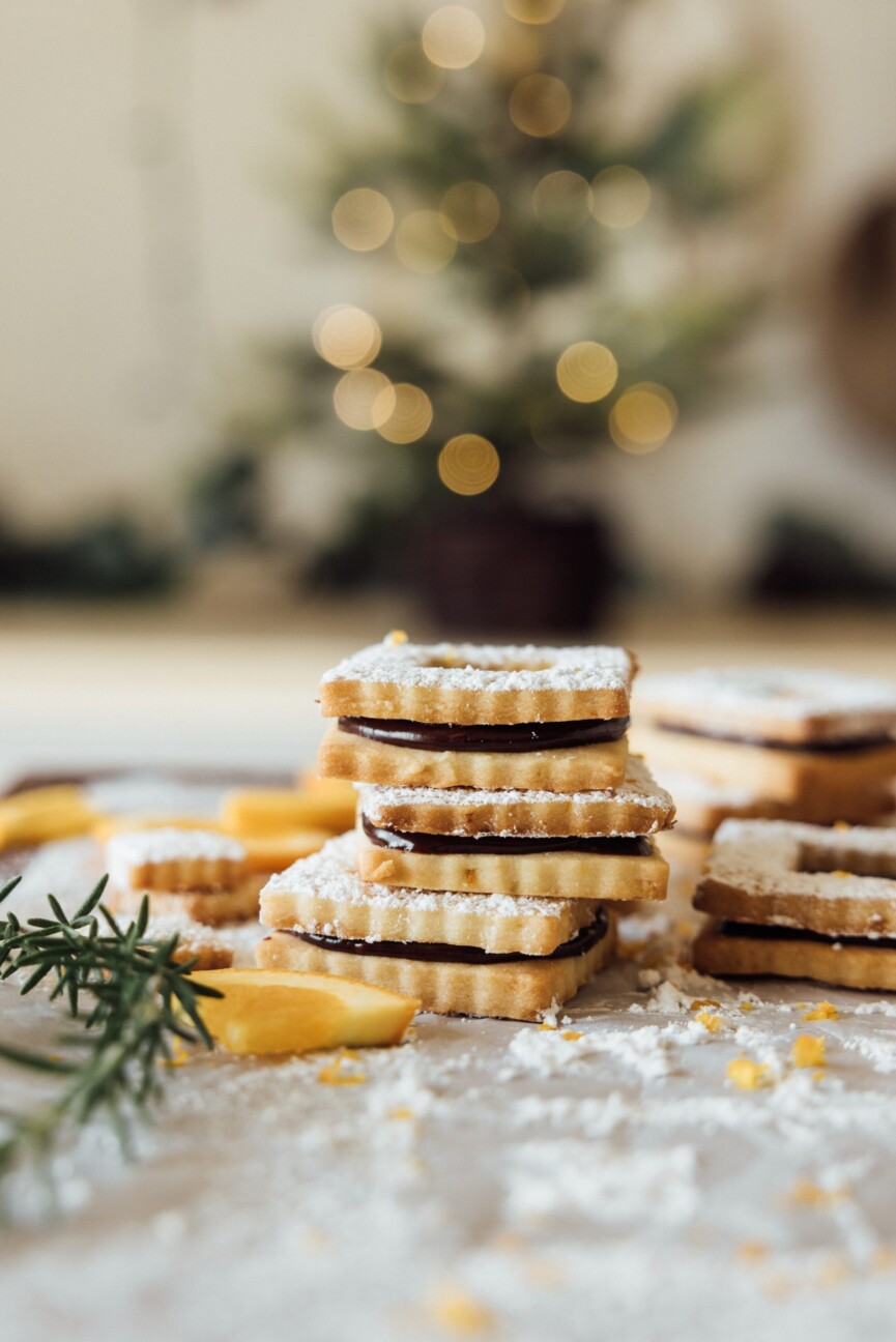 chocolate orange shortbread linzer cookies