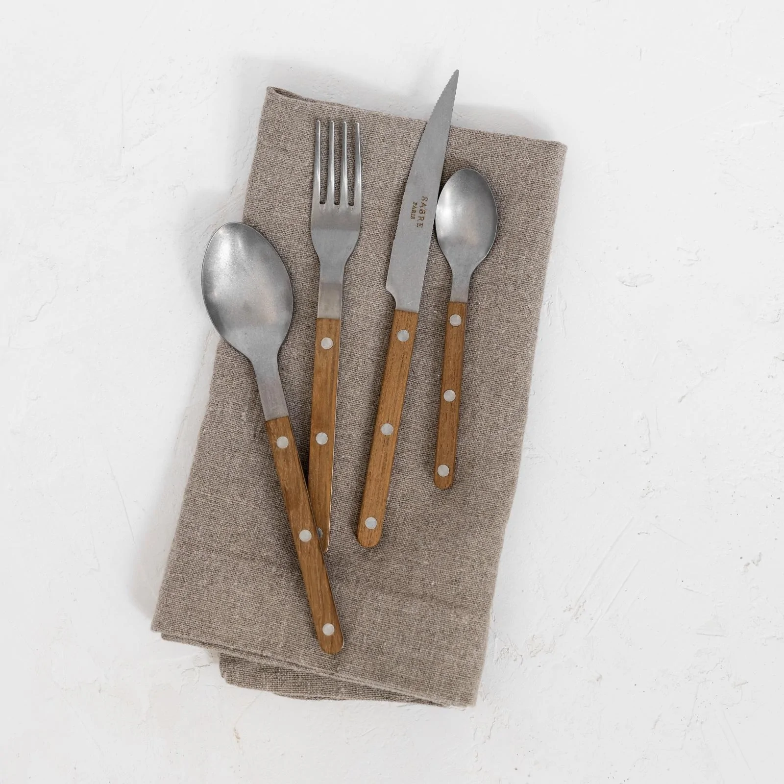 wood sabre flatware set, cheap, matte finish