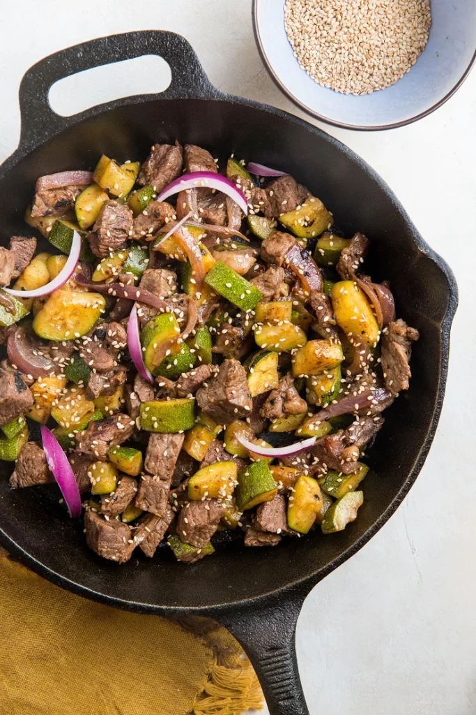 teriyaki beef and zucchini