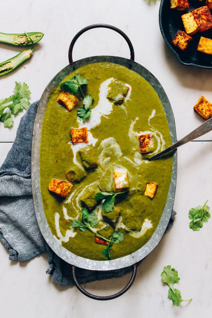 vegan palak paneer with curried tofu_vegan indian recipes