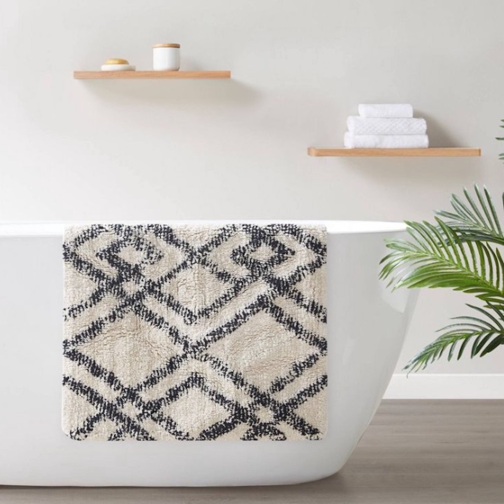 black and white bath mat