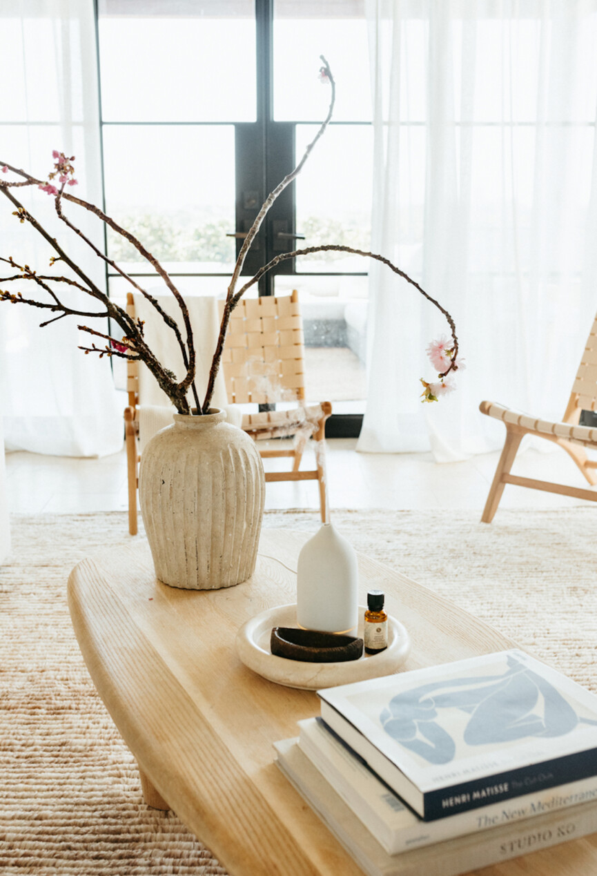 Coffee table and branches.