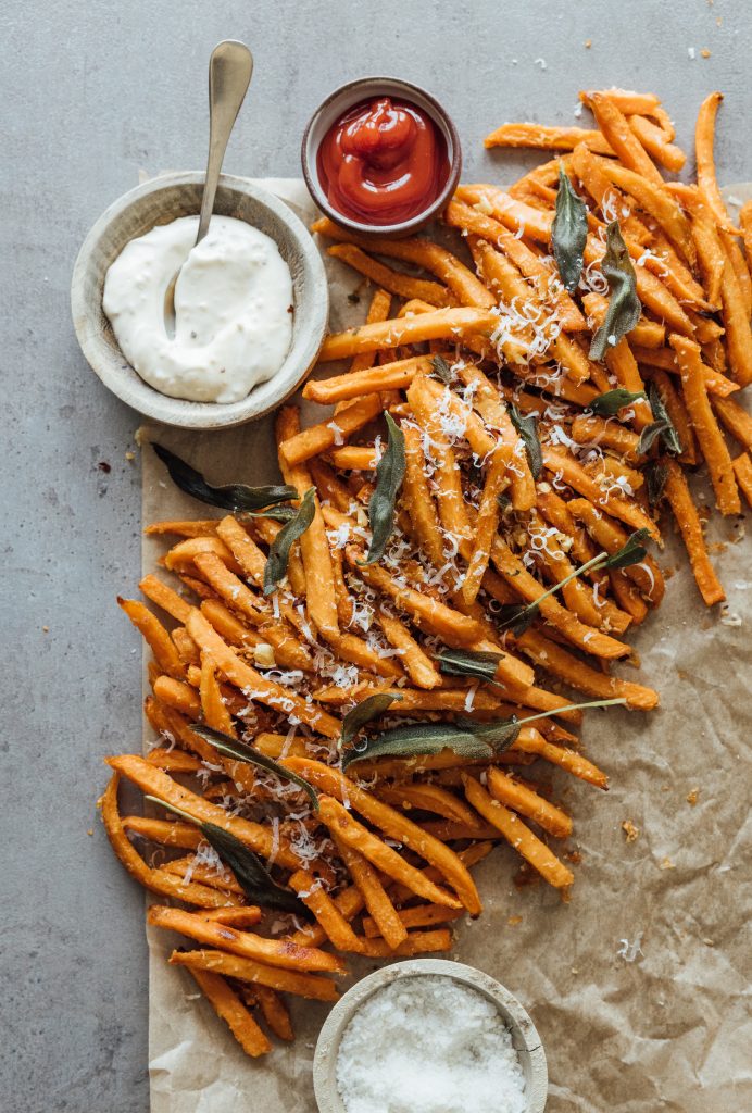 crispy sage and garlic sweet potato fries