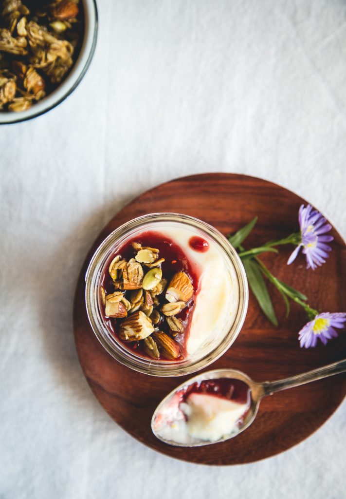 Meyer lemon breakfast panna cotta with stovetop granola