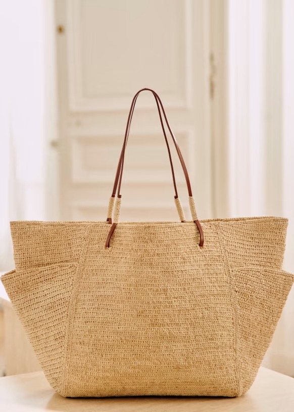 sezane straw market tote bag