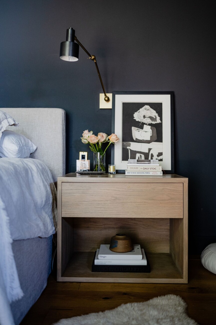 Soft, moody blue bedroom paint colors.