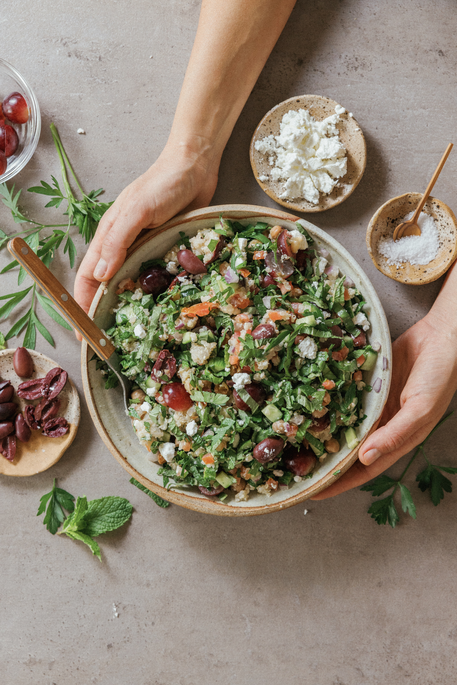 Mediterranean grain bowl salad.