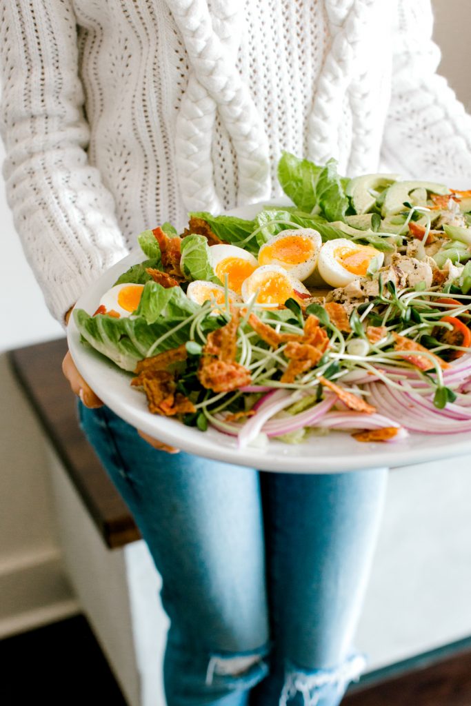 Pesto Chicken Cobb Salad, Family-Style, rotisserie chicken recipes
