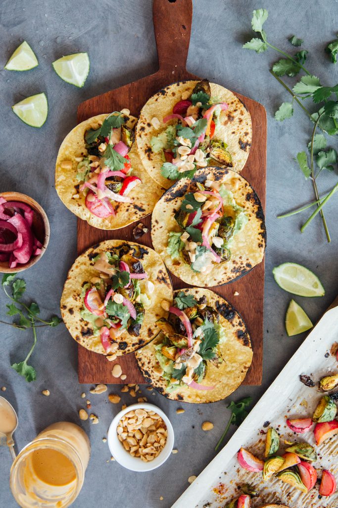 Spicy Peanut Brussels Sprout Tacos