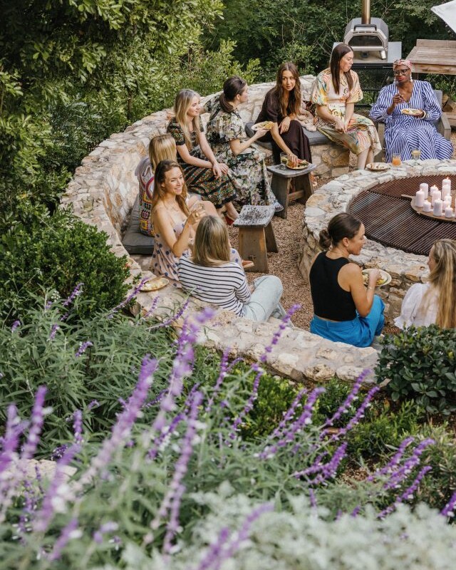 friends mingling at apero party in camille's backyard