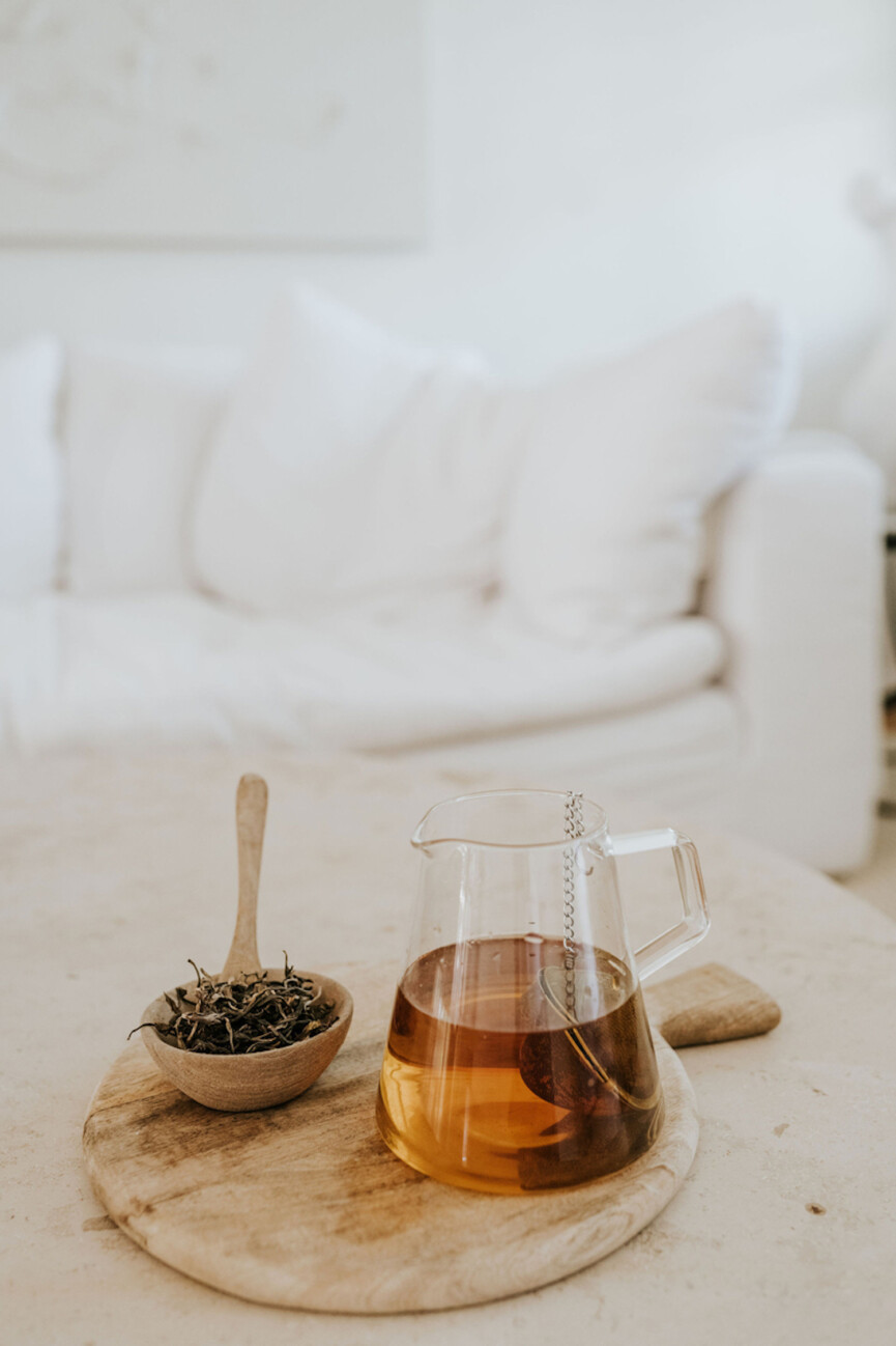 Steeping tea for digestion.