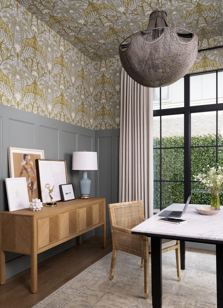 Modern wallpapered office.