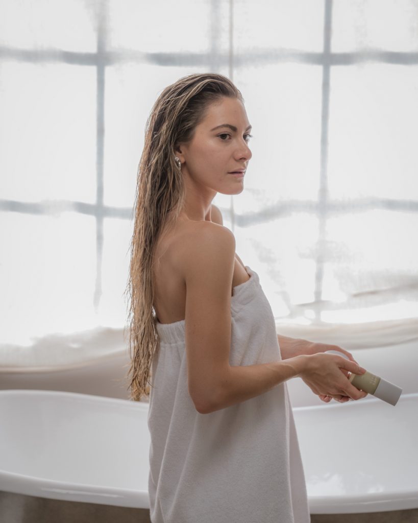 Lauren Ireland wearing towel.