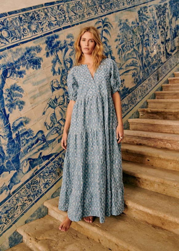 maxi volume blue sezane mayla dress