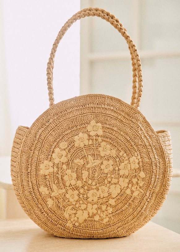 sezane june basket with embroidered flowers