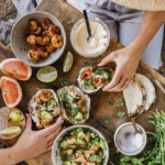 grilled shrimp tacos with grapefruit salsa_outdoor dinner party menu ideas