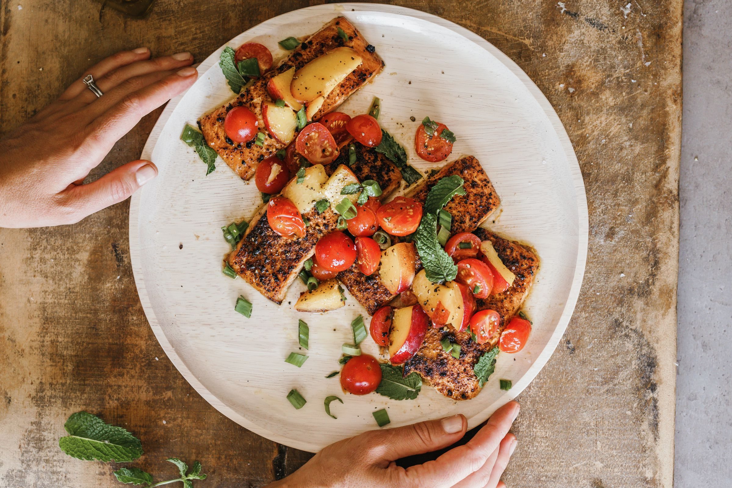 grilled salmon with stone fruit salsa