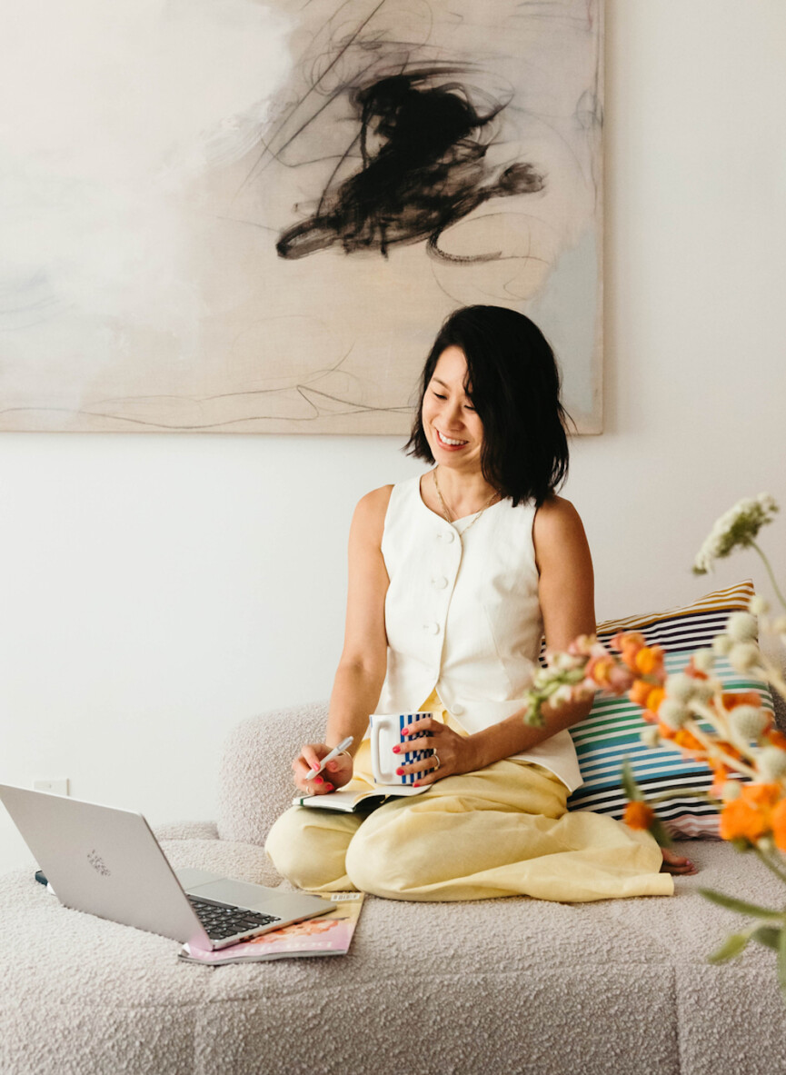 Eunice Byun working on couch_stress and gut health