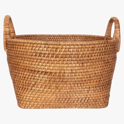Handwoven rattan round basket.