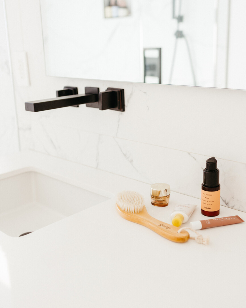 Marble bathroom counter.