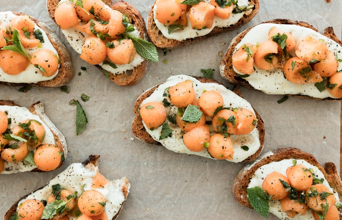 Spicy melon burrata toast.