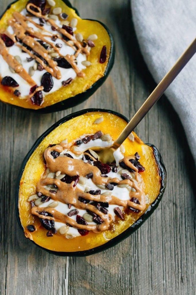 acorn squash breakfast bowls with yogurt