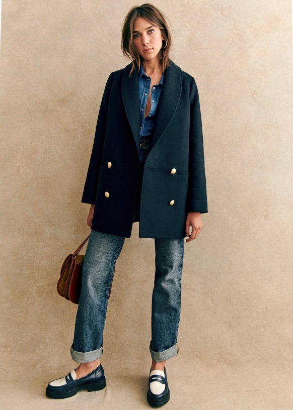 navy coat for soft autumn