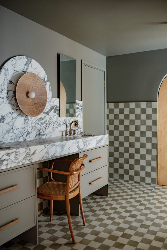 Earthy green bathroom fall 2023 paint color trends.