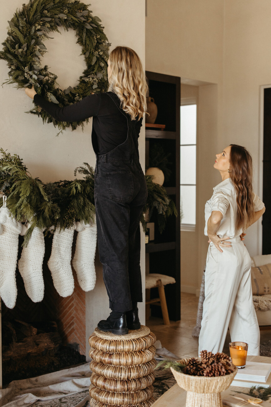 Camille Styles Holiday Decor 2023-Christmas Mantel with evergreen