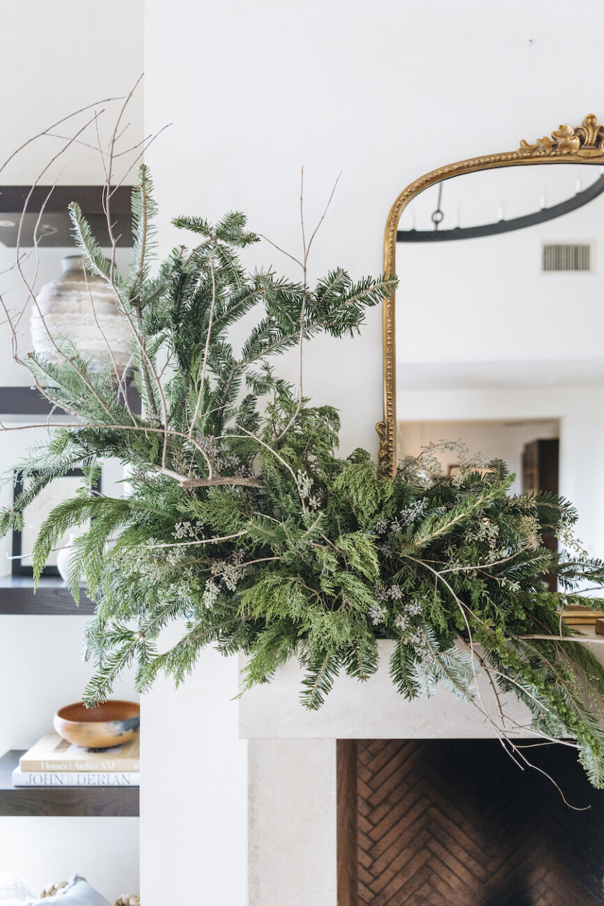 Modern holiday mantel decor.