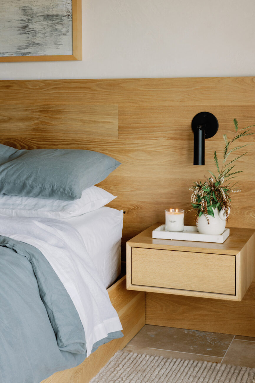 Serene, modern bedroom.