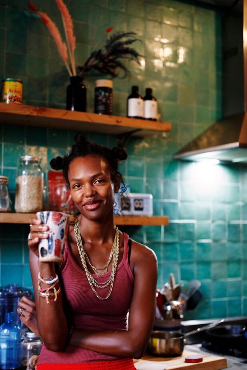 Woman drinking tea.