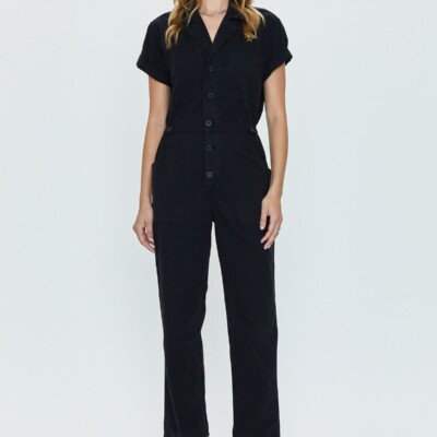pistola short sleeve jumpsuit greta gerwig