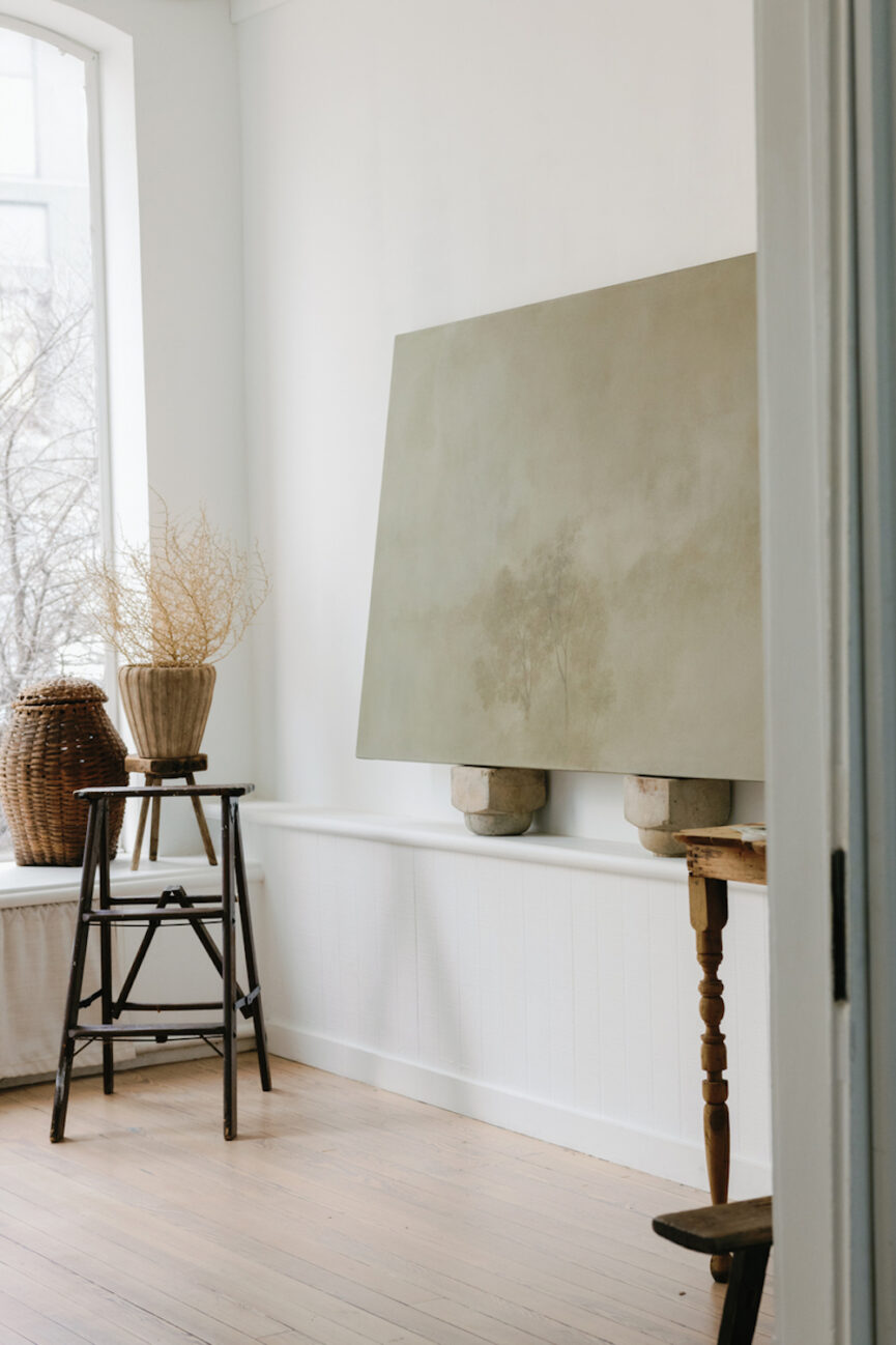 Painting in calm, serene meditation room.